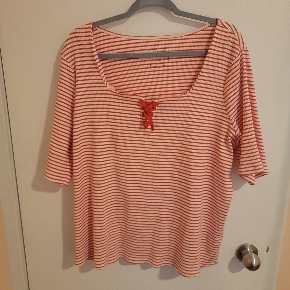 Candace Cameron Bure Top Womens 2X Stripe Top XXL Preppy Cruise Resort Beach